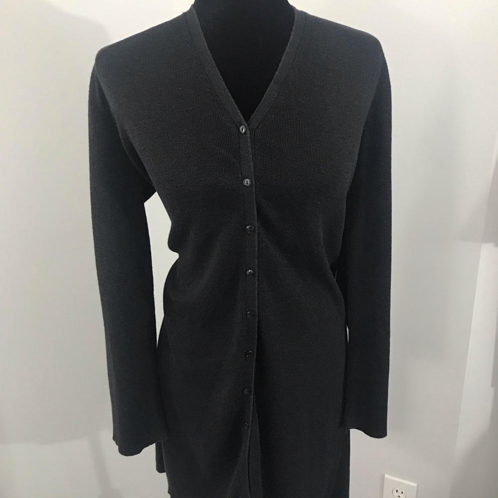 August Silk Long Black Sparkly Cardigan. Size XL
